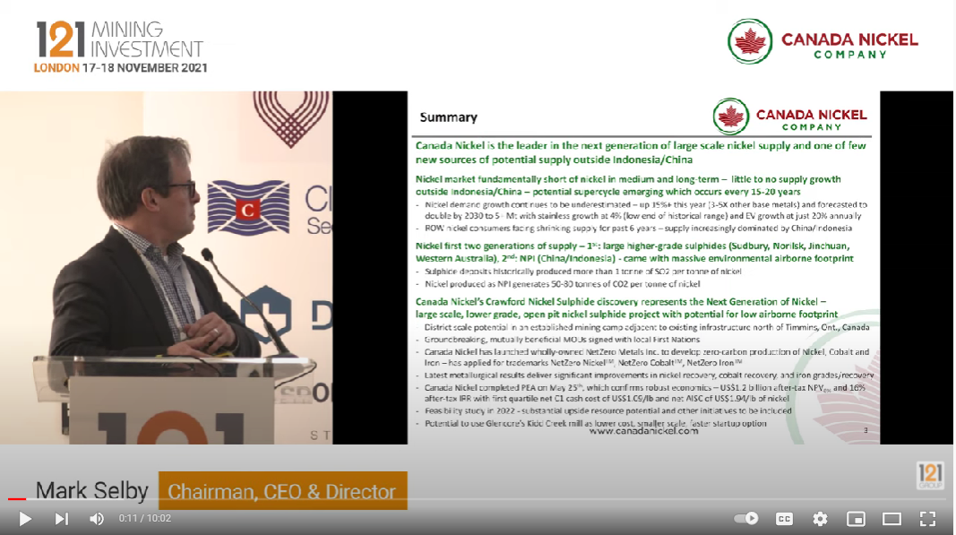 Presentation: Canada Nickel Company – 121 Mining Investment London November 2021