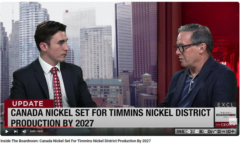 CEO.CA: Inside The Boardroom – Canada Nickel Set For Timmins Nickel District Production By 2027