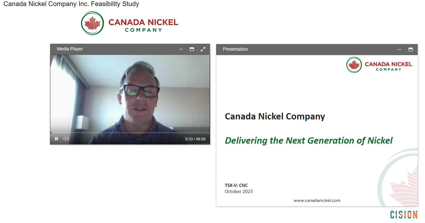 Webcast: Canada Nickel Bankable Feasibility Study Results