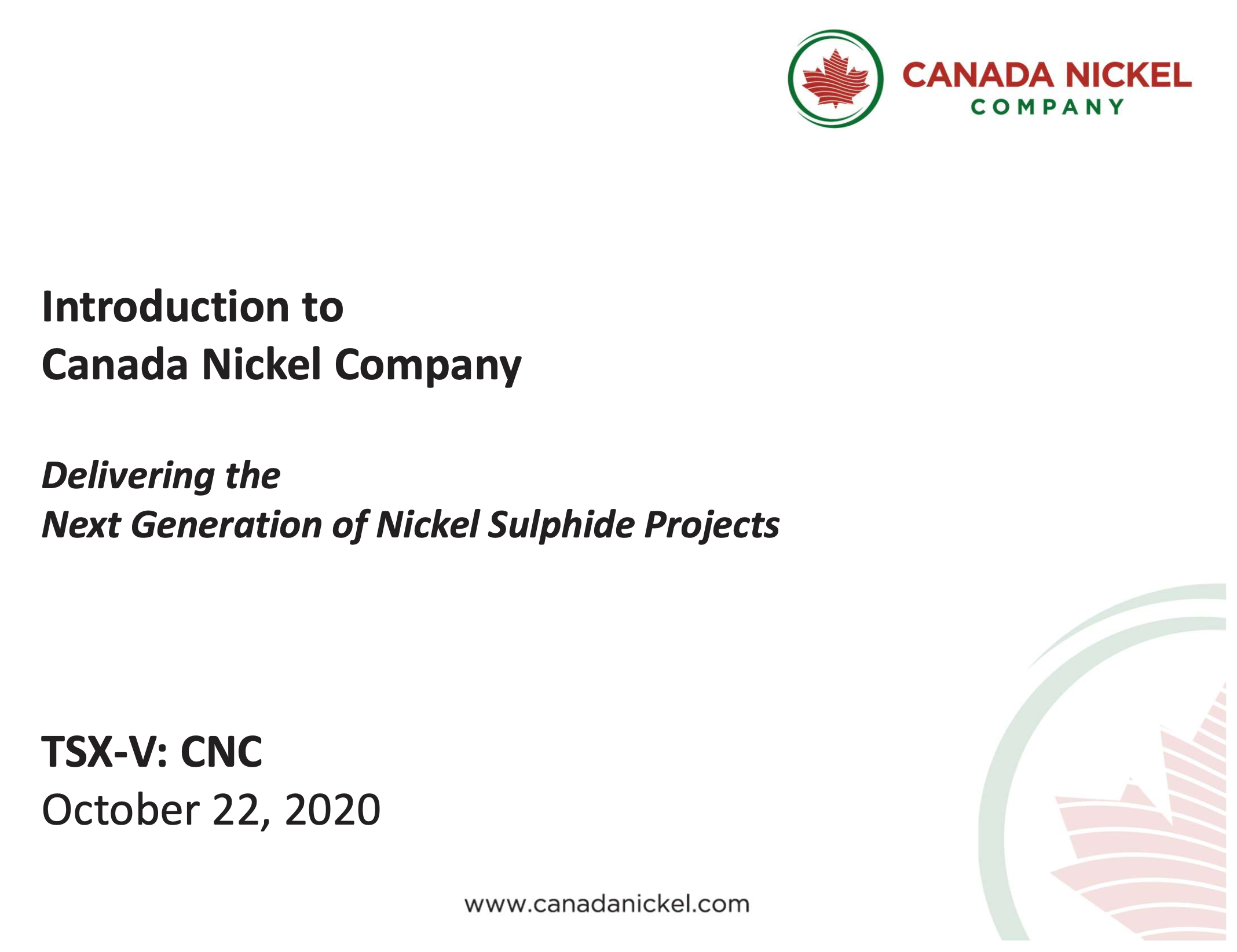 Canada Nickel Resource Update October 22, 2020