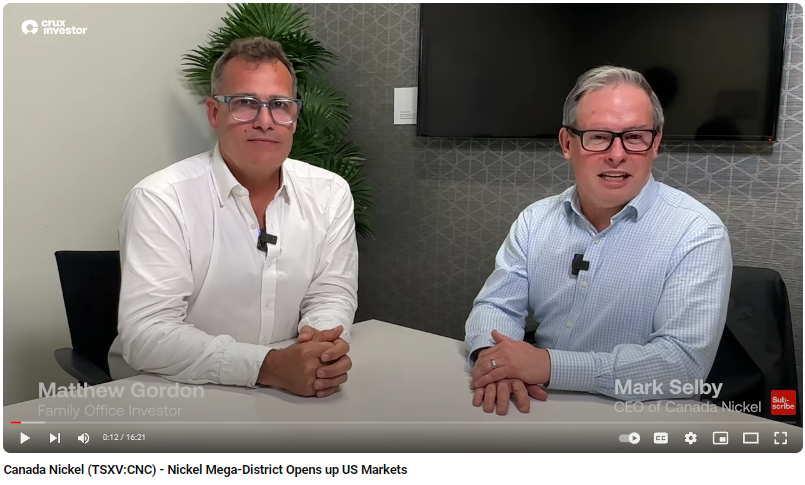 Crux Investor: Canada Nickel (TSXV:CNC) – Nickel Mega-District Opens up US Markets