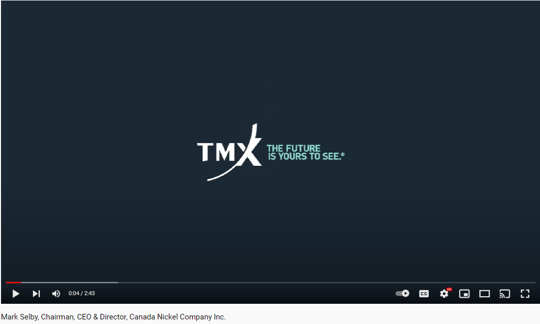 TMX C-Suite: Mark Selby, Chairman, CEO & Director, Canada Nickel Company Inc.