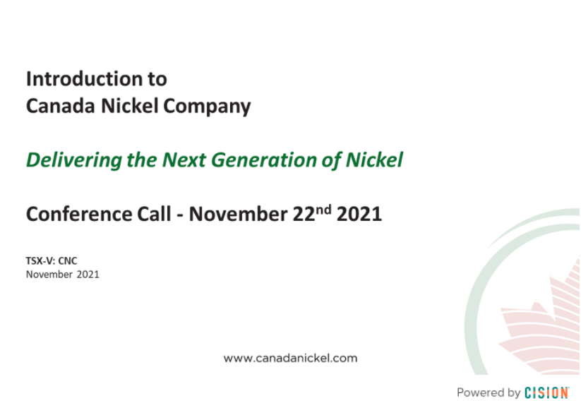 Canada Nickel Company Conference Call & Webcast