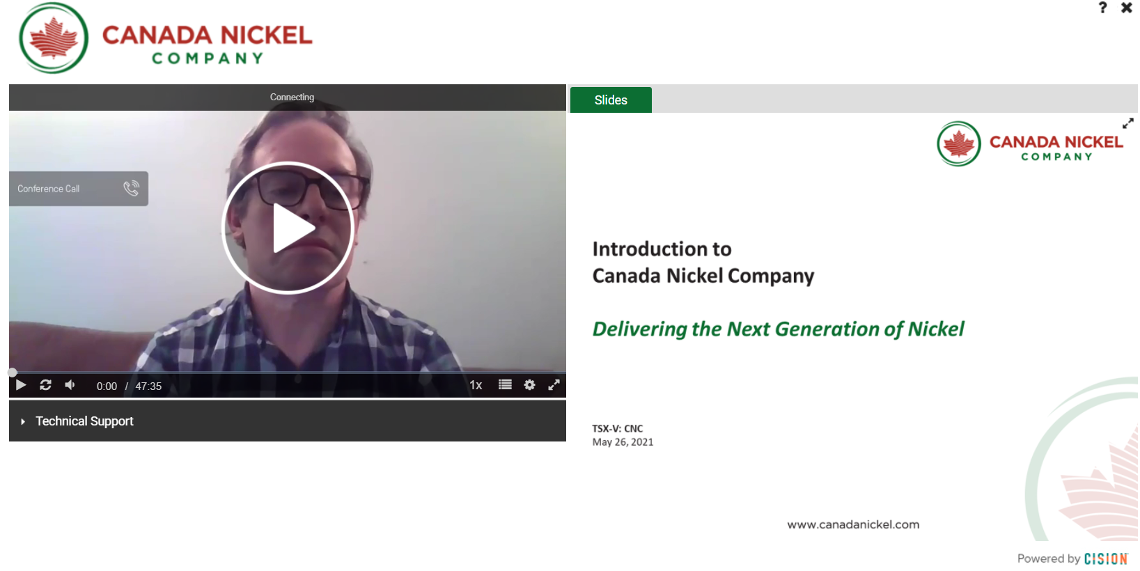 Canada Nickel PEA Presentation – Webcast – May 26, 2021