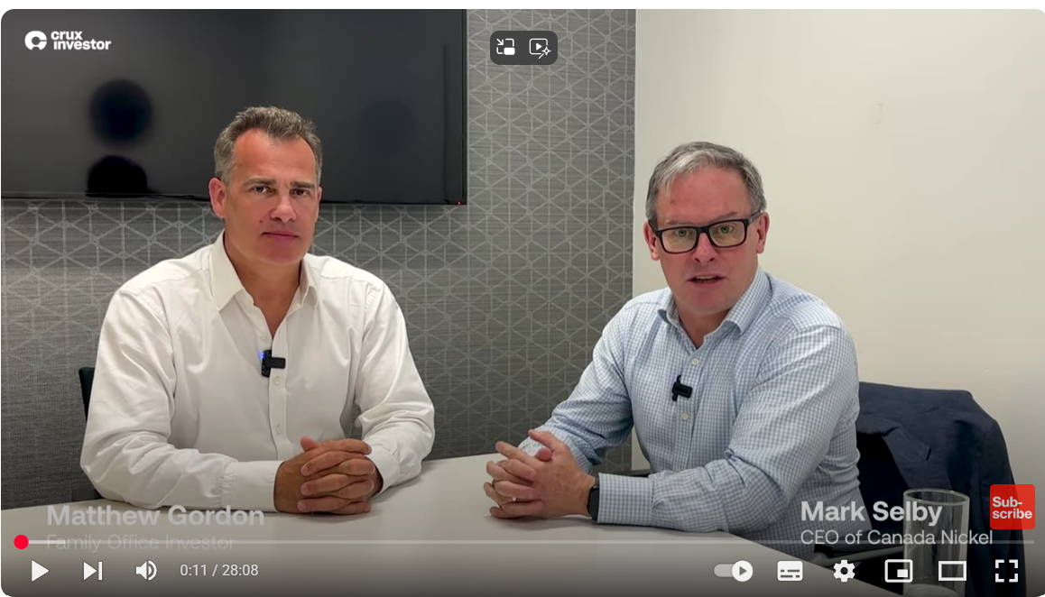 Crux Investor: Canada Nickel (TSXV:CNC) – Alternative Financing Advances World-Class Nickel District