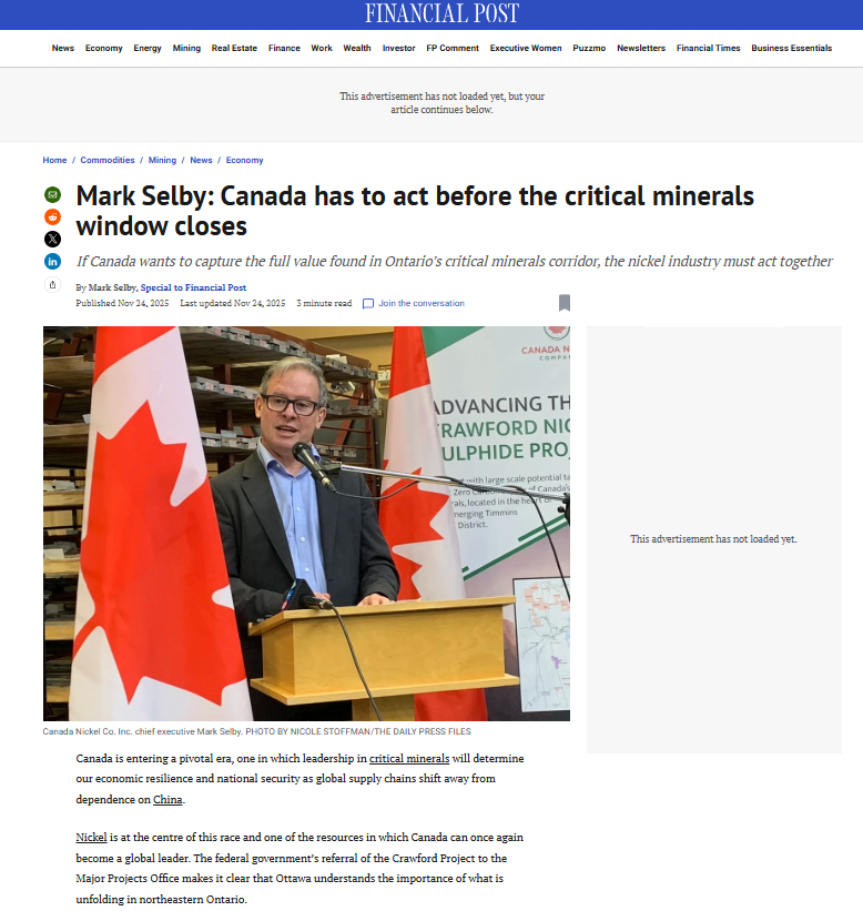 Financial Post: Mark Selby: Canada has to act before the critical minerals window closes